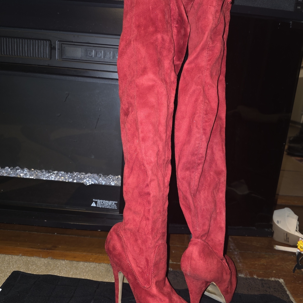 Red Suede Over-the-Knee Boots